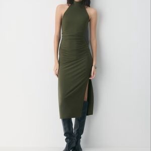 Aritzia Wilfred Smooth Matter Remedy Dress in Dark Olive Green